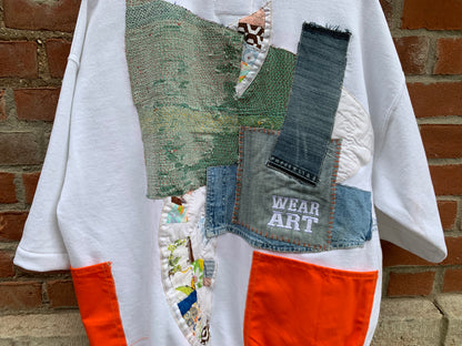 UPCYCLED XL CREW NECK - DENIM & QUILT PATCHWORK