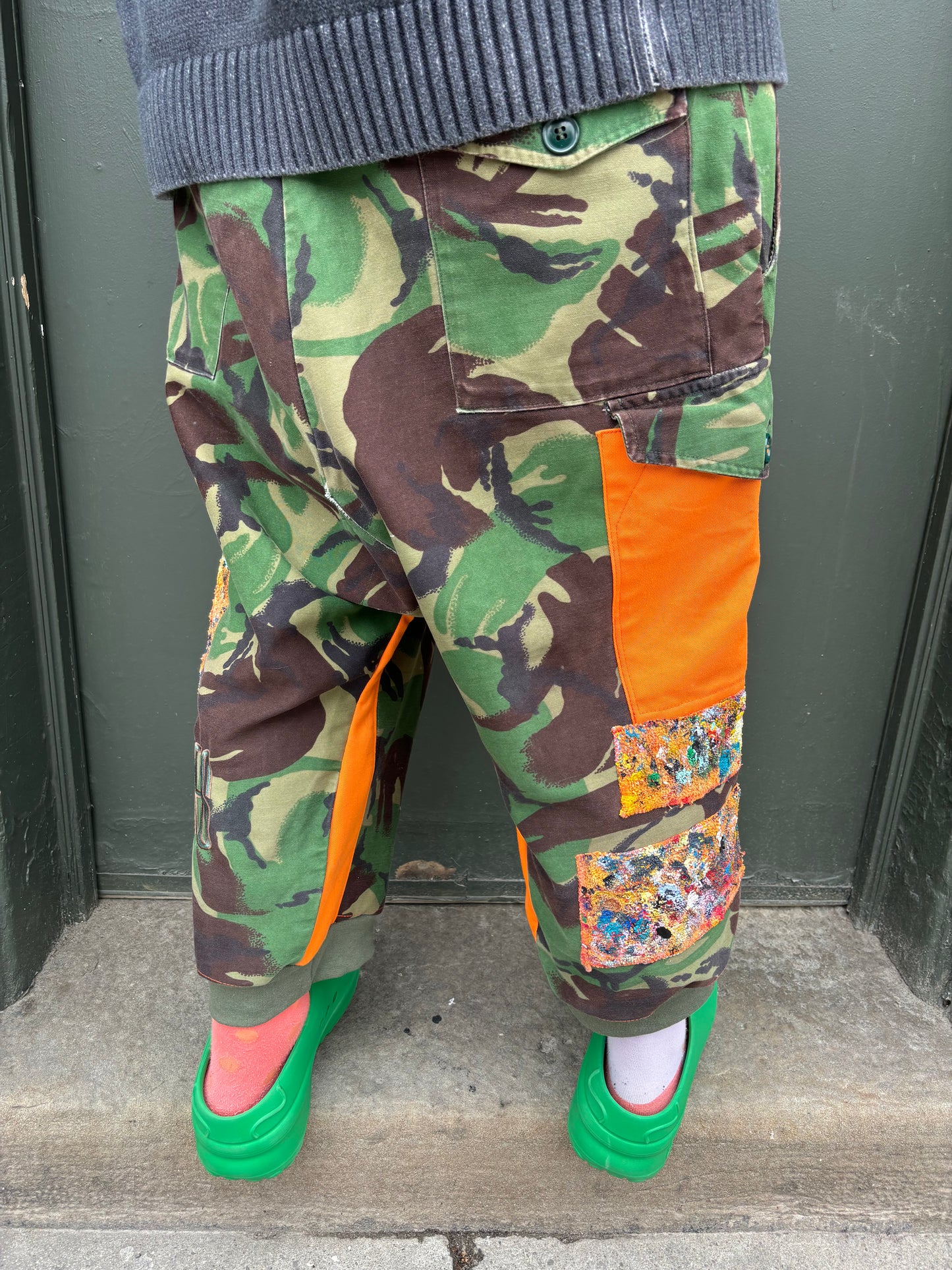 WORN BY ASHES SPRING 24’ FASHION SHOW - CAMO REVAMP PANTS - 36” ( adjustable buckles )