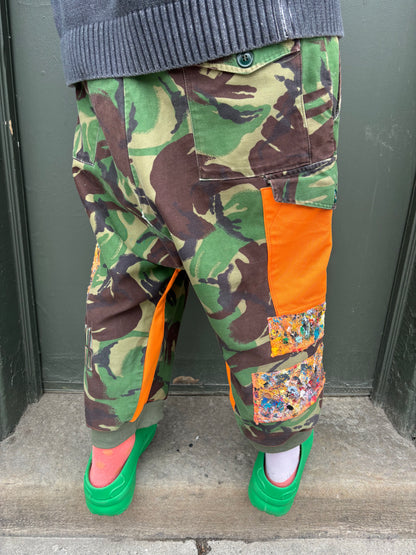 WORN BY ASHES SPRING 24’ FASHION SHOW - CAMO REVAMP PANTS - 36” ( adjustable buckles )