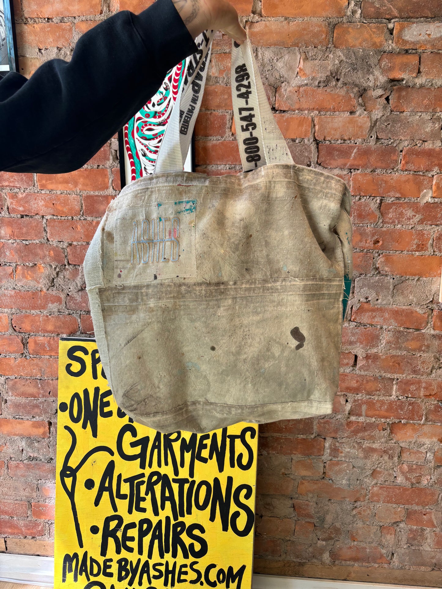 REWORKED ARTIST DROP CLOTH TOTE BAG