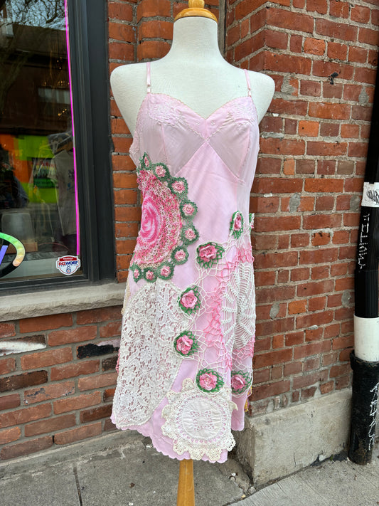 PINK DOILY SLIP DRESS - S/M