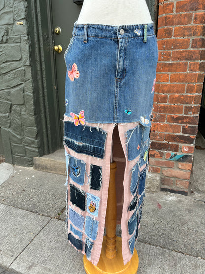 REWORKED DENIM BUTTERFLY SKIRT - SZ 12