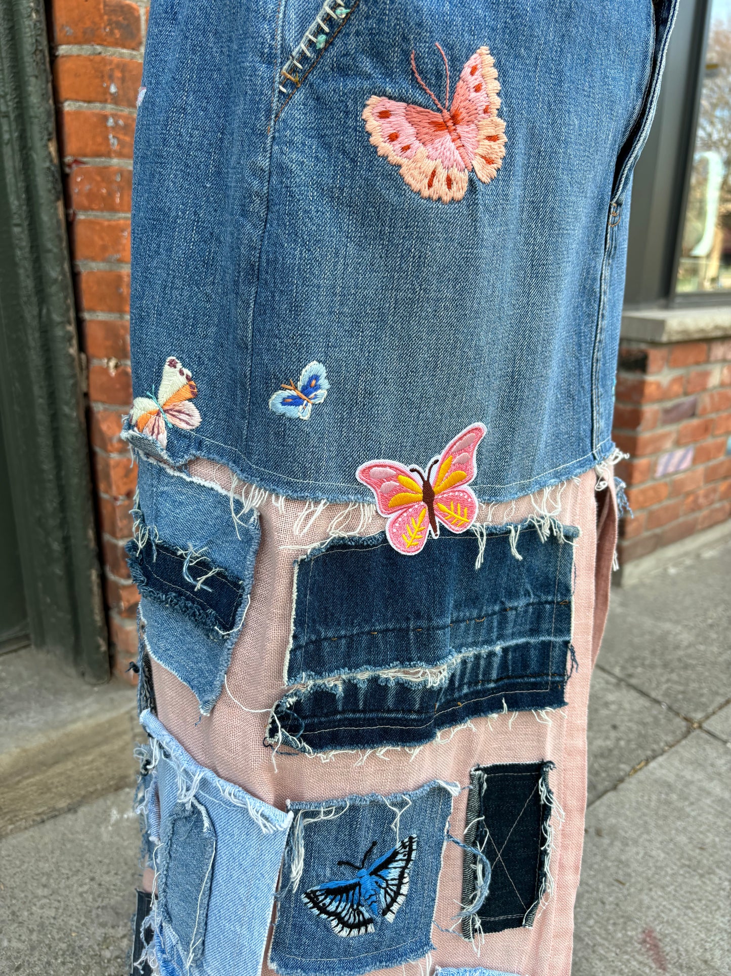 REWORKED DENIM BUTTERFLY SKIRT - SZ 12