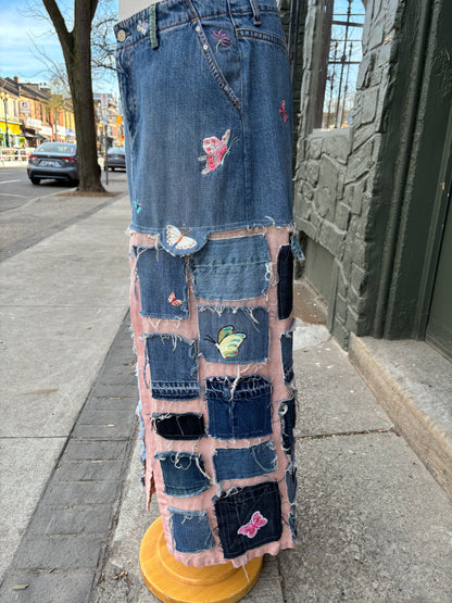 REWORKED DENIM BUTTERFLY SKIRT - SZ 12