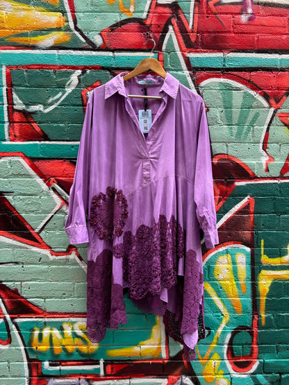 PURPLE COTTON SHIRT WITH DOILIES