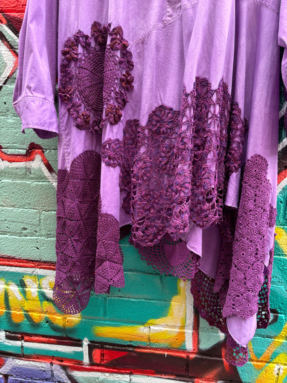 PURPLE COTTON SHIRT WITH DOILIES