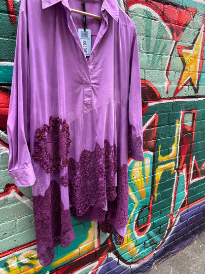 PURPLE COTTON SHIRT WITH DOILIES