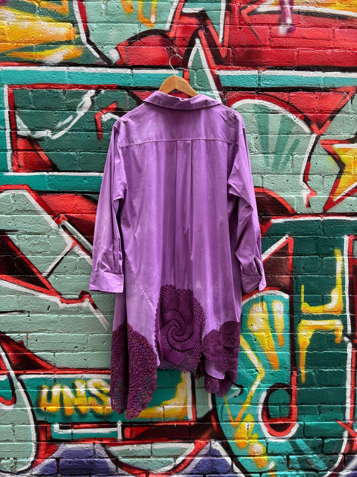 PURPLE COTTON SHIRT WITH DOILIES