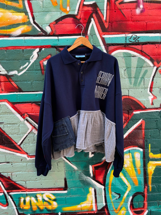 NAVY SWEATER REWORK - FITS UP TO 3XL