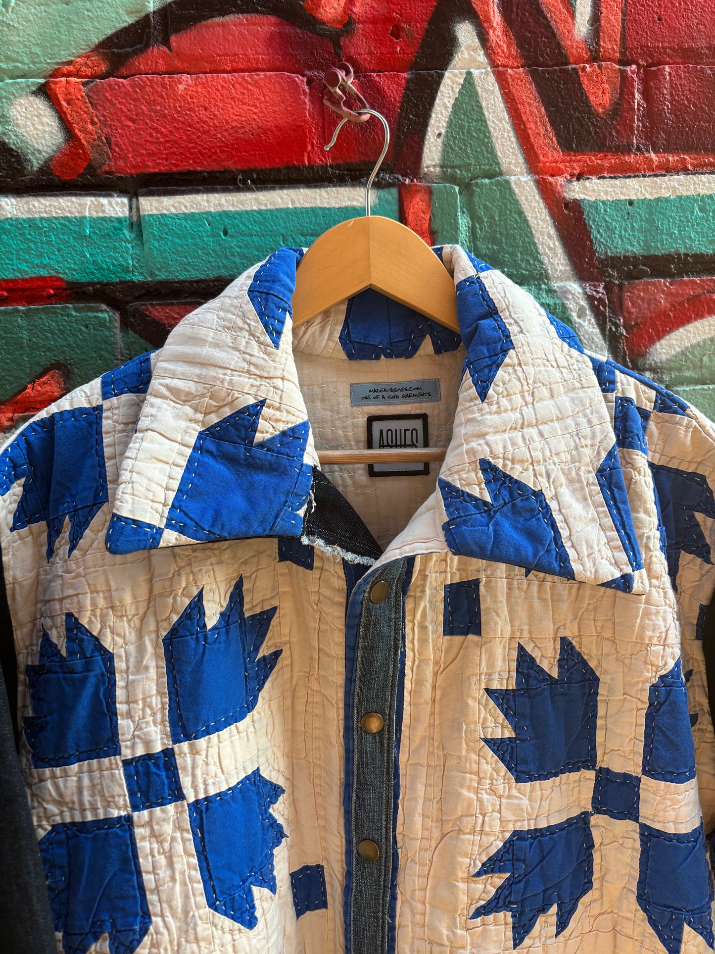 BLUES QUILT & DENIM COLLARED TOP