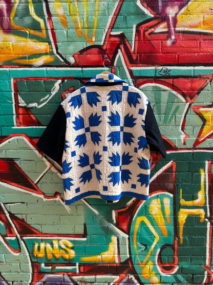 BLUES QUILT & DENIM COLLARED TOP