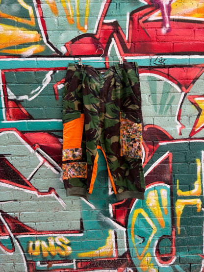 WORN BY ASHES SPRING 24’ FASHION SHOW - CAMO REVAMP PANTS - 36” ( adjustable buckles )