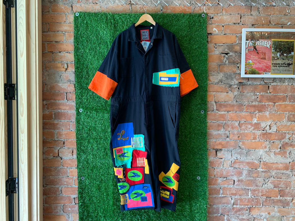 NAVY PATCHWORK JUMPSUIT