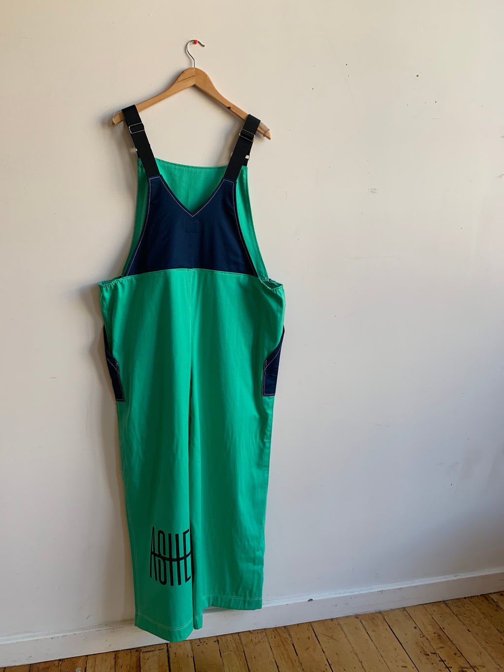 OVERALLS - MINTY/NAVY DEADSTOCK FABRIC