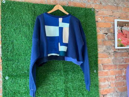 SQUARED AWAY BLUE CROPPED SWEATER - FITS UP TO XL