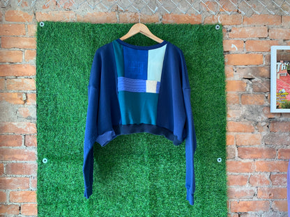 SQUARED AWAY BLUE CROPPED SWEATER - FITS UP TO XL