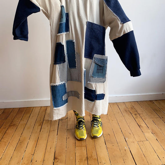 DENIM FRAYS MAXI COTTON SWEATER